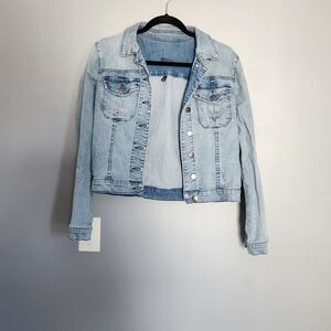 Kut from the Kloth Distressed Sky Blue Jean Jacket